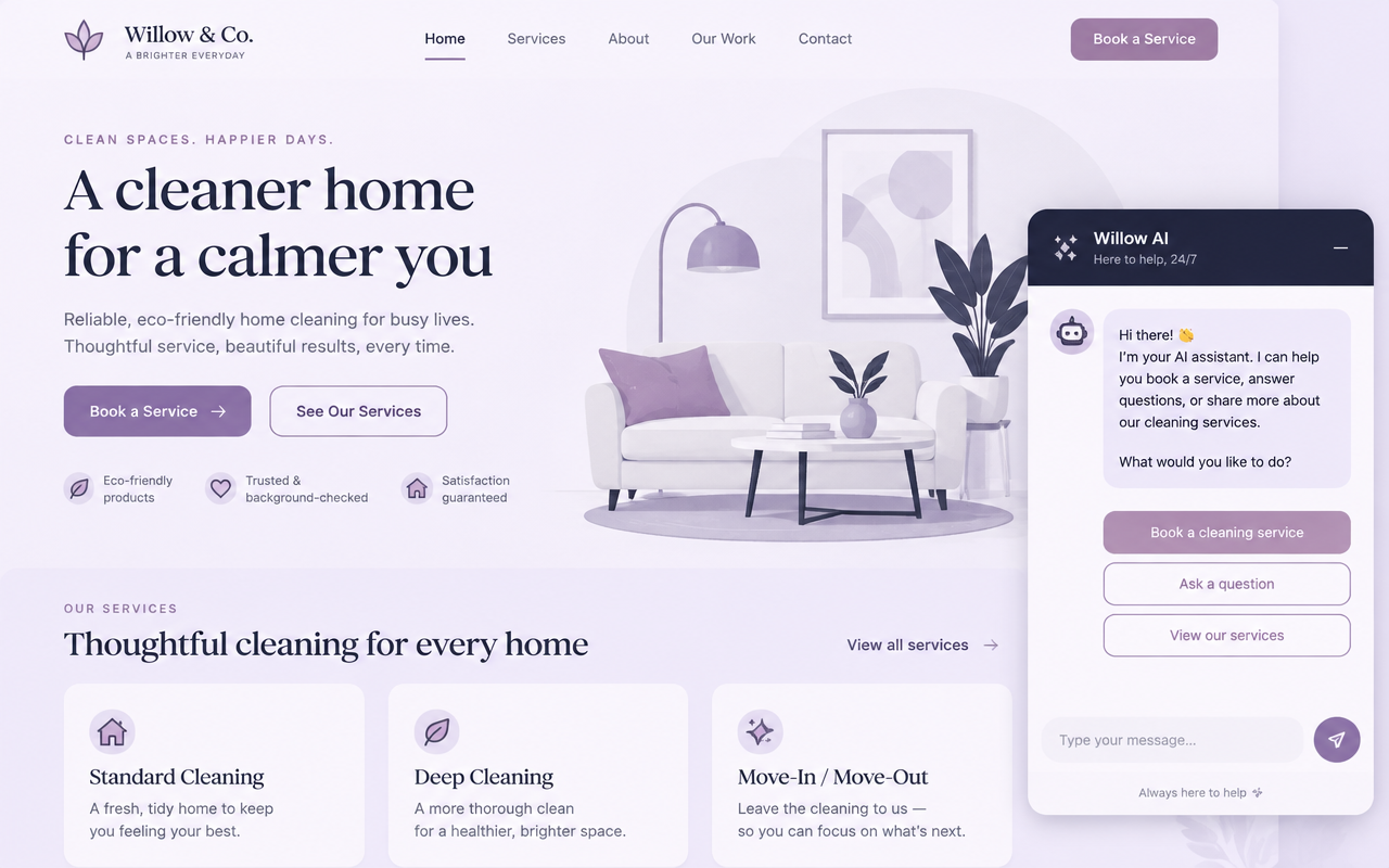 AI web chat greeting a website visitor